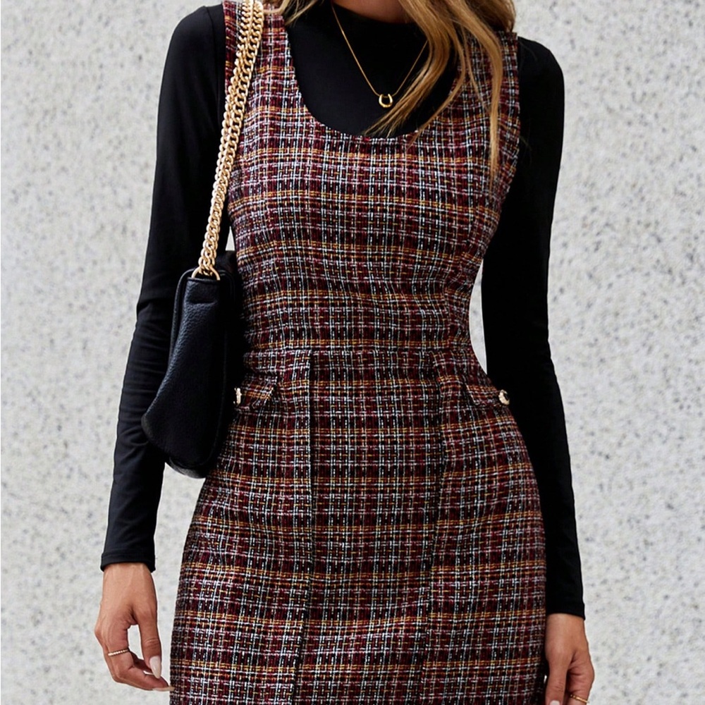 Plaid Sleeveless Dress with Black Long Sleeve